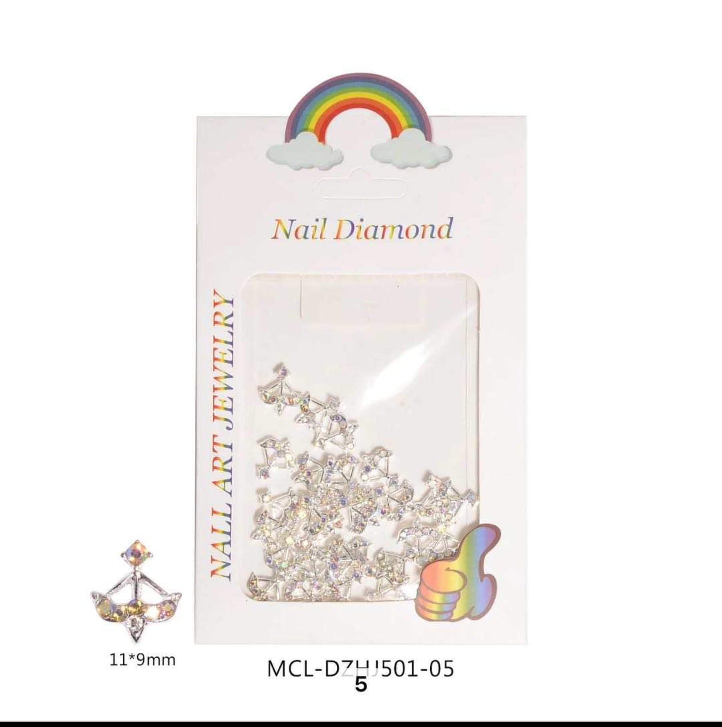 Nail Charm Silver Arrow with Rainbow Rhinestone 30pcs/bag - Premier Nail Supply 