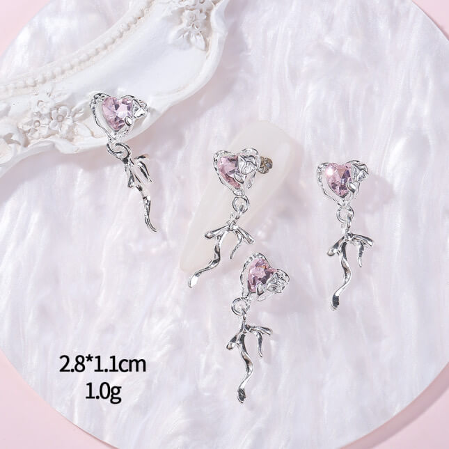 Nail Charm Pink Heart with Rhinestone 10pcs/Bag - Premier Nail Supply 