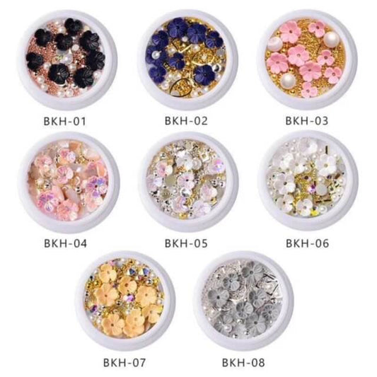 Nail Charm Flower Mix Rhinestone and Beads - #BKH01