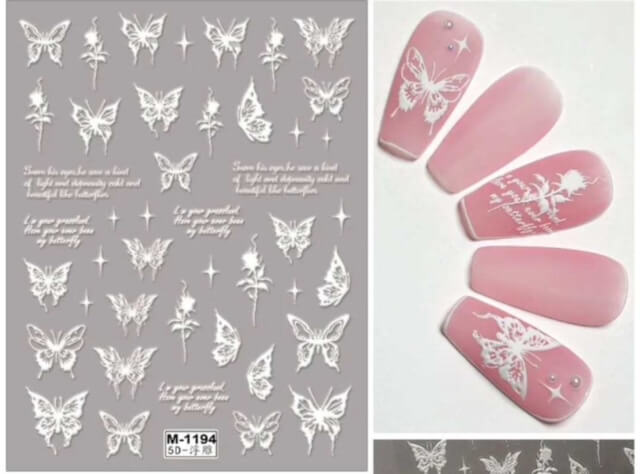 Nail Sticker White Butterfly - M1194