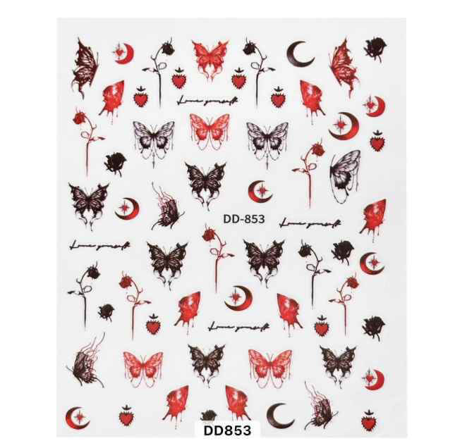 Nail Sticker Black and Red Butterfly - DD853