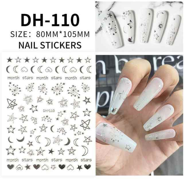 Nail Sticker Silver Star and Haft Moon - DH110