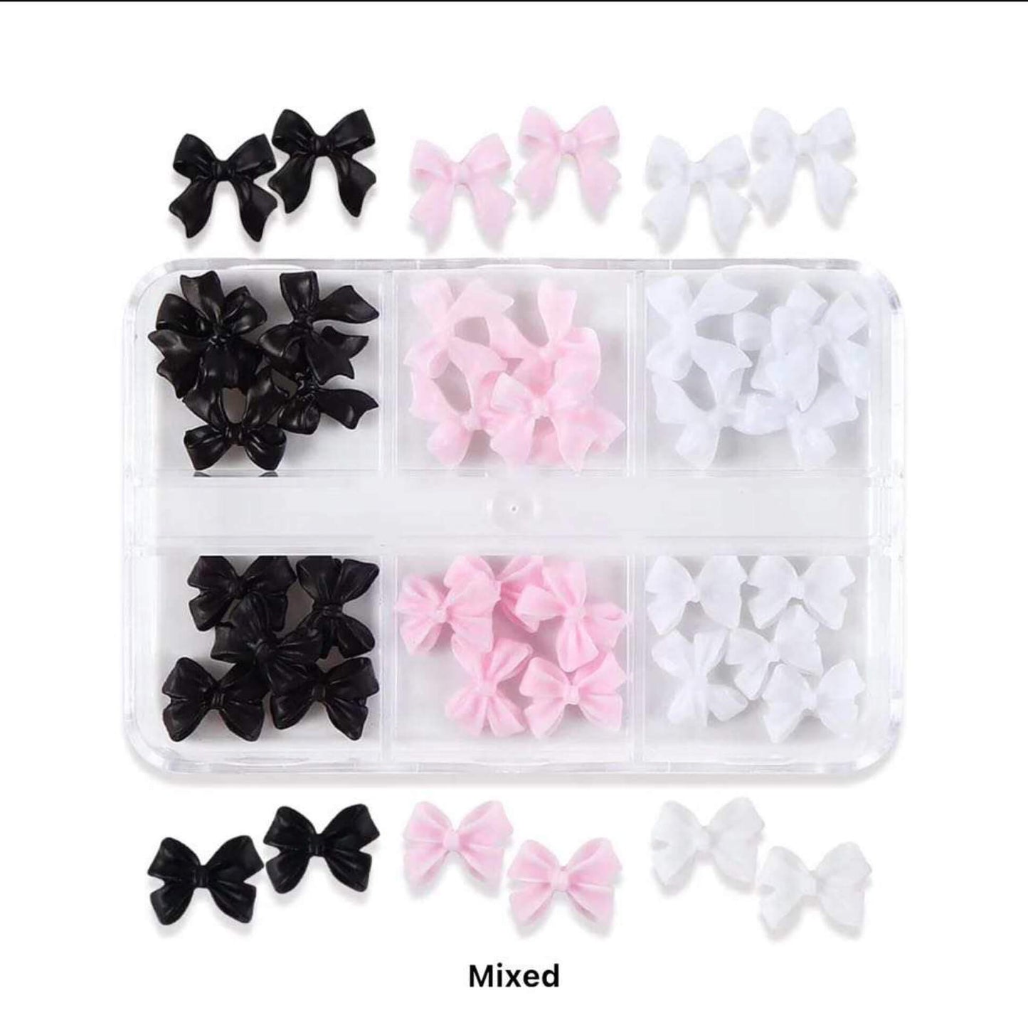 Nail Charm Resin Black-White-Pink Bow Knot -7407