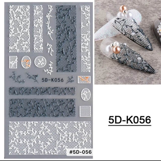 Nail Sticker Blank and White Lace - 5DK056