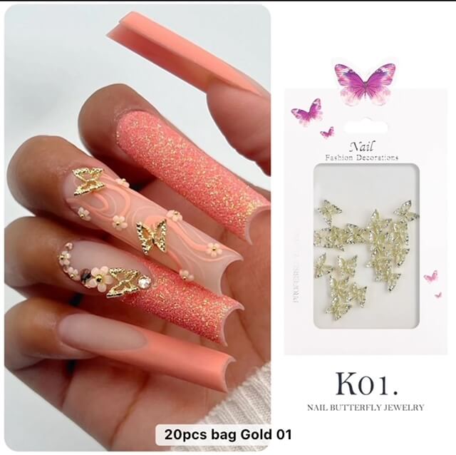 Nail Charm Gold Butterfly 20pcs/Bag