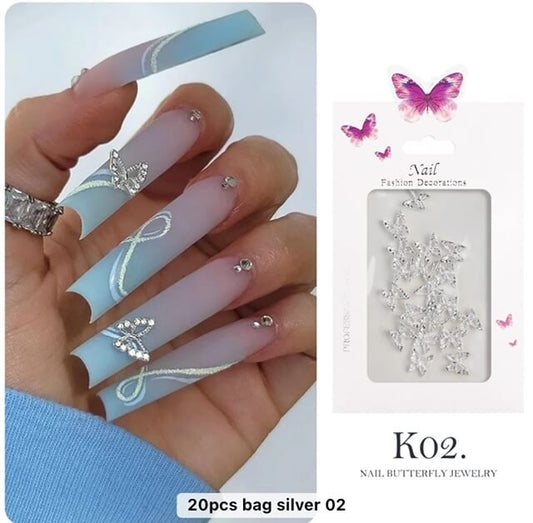 Nail Charm Silver Butterfly 20pcs/Bag