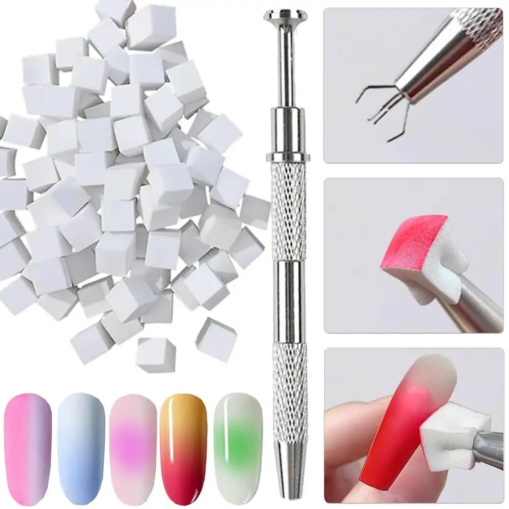 Nail Sponges for Ombre with 1 Claw Metal Grabbing Pen