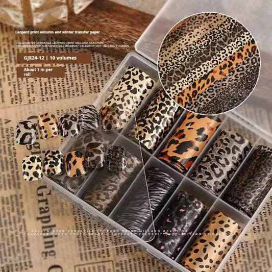 Nail Art Transfer Foil Changer, Leopard, Zebra 10roll/box #1589-7