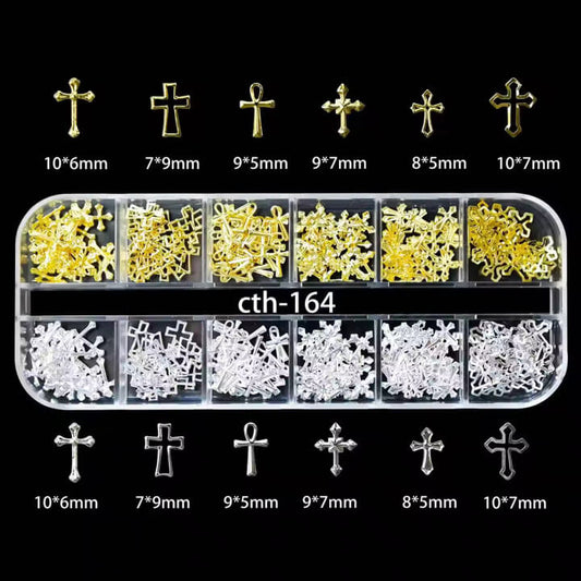 Nail Charm 3D Cross Gold and Silver