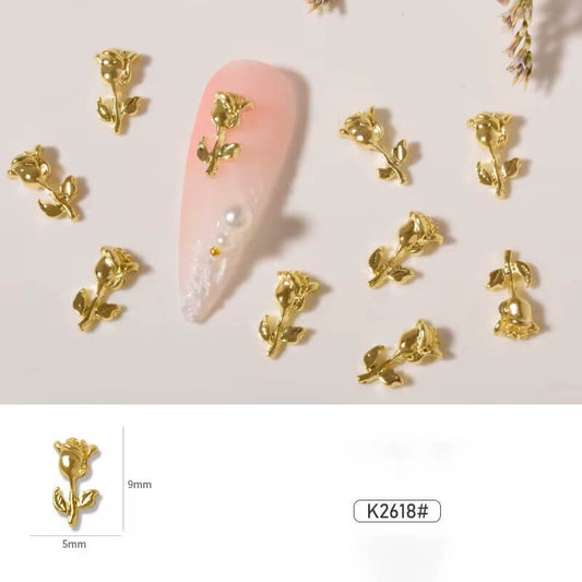Nail Charm Gold Metal Rose #K2618-4