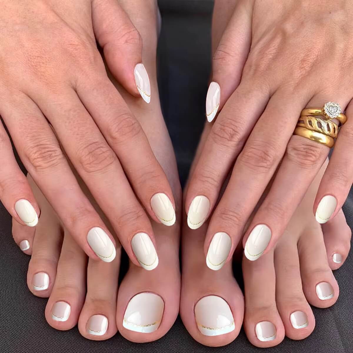 Press On Nail White French Tip Almond Hand and Toe Set #0538-12