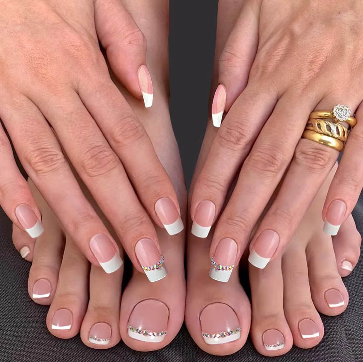 Press On Nail White French Tip Square Hand and Toe Set #1850-12
