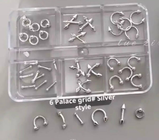 Nail Art River Silver Gothic Star Studs 6Grits/Box #4147-4