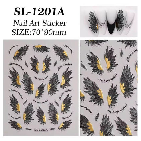 Nail Sticker Black Angel Wings #SL1201A