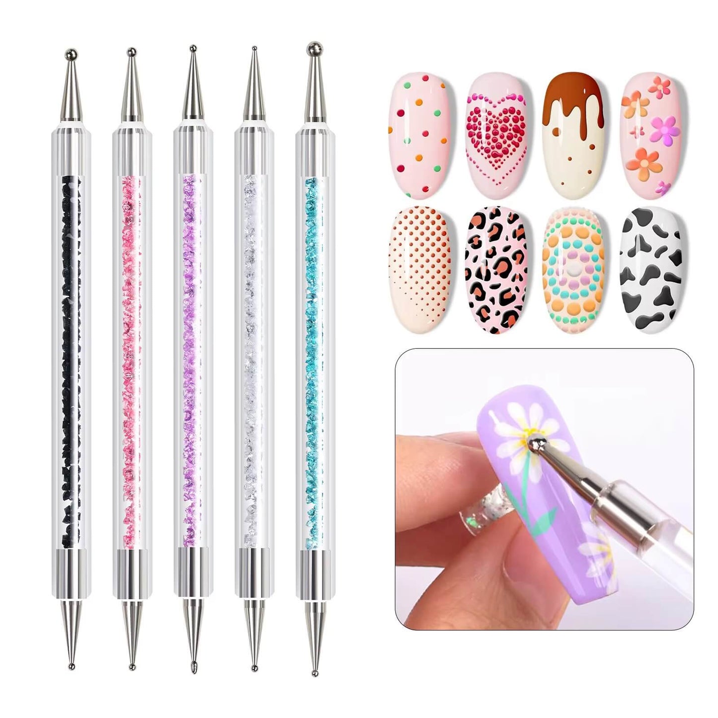 Nail Art Dotting Tool Dual Ended Rhinestones 5pcs/set #4778-5