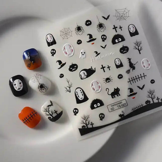 Nail Sticker Halloween Ghost Face Mix Black Spider 5DTS027