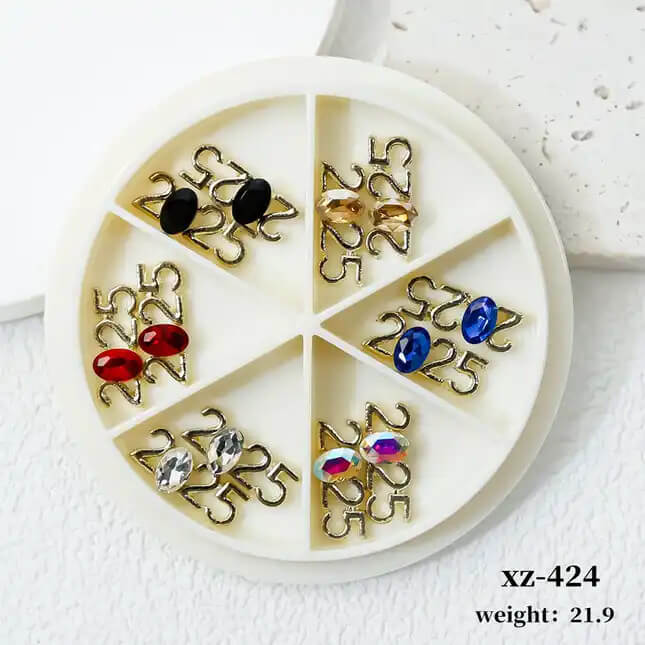 Nail Charm 2025 Number with Rhinestone 12pcs