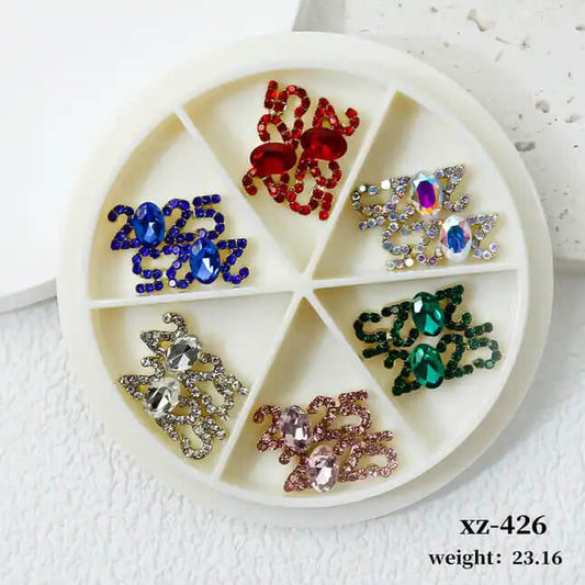 Nail Charm 2025 Number Rhinestone 12pcs