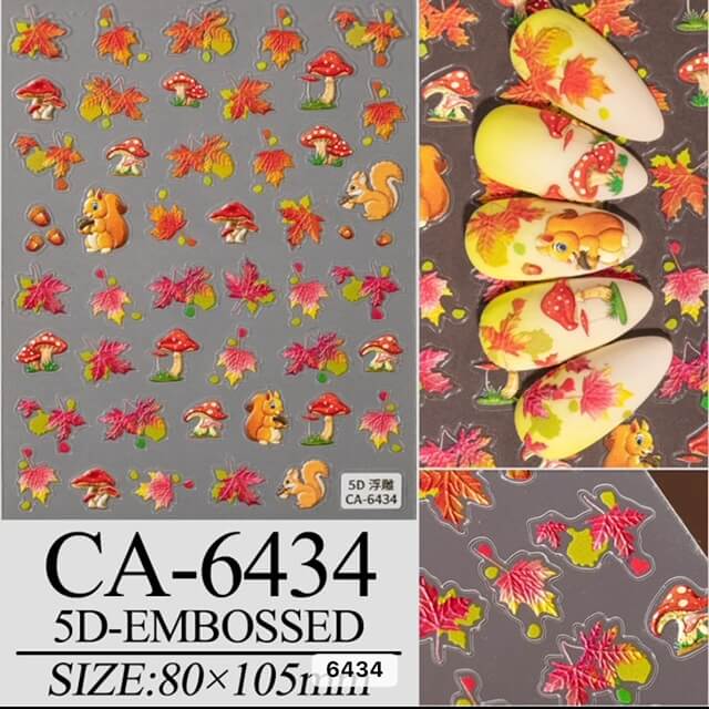 Nail Sticker Maple Leaf with Squirrel and Mushroom 5D-CA6434