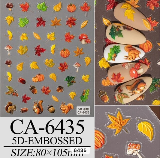 Nail Sticker Maple Leaf with Squirrel - Pumpkin 5D-CA6435