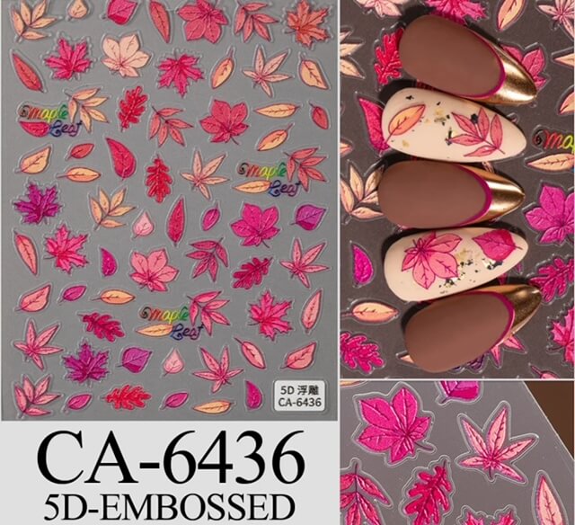 Nail Sticker Pink Maple Leaf 5D-CA6436