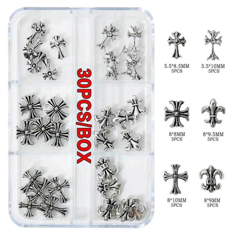 Nail Charm Silver Cross 30pcs/Box