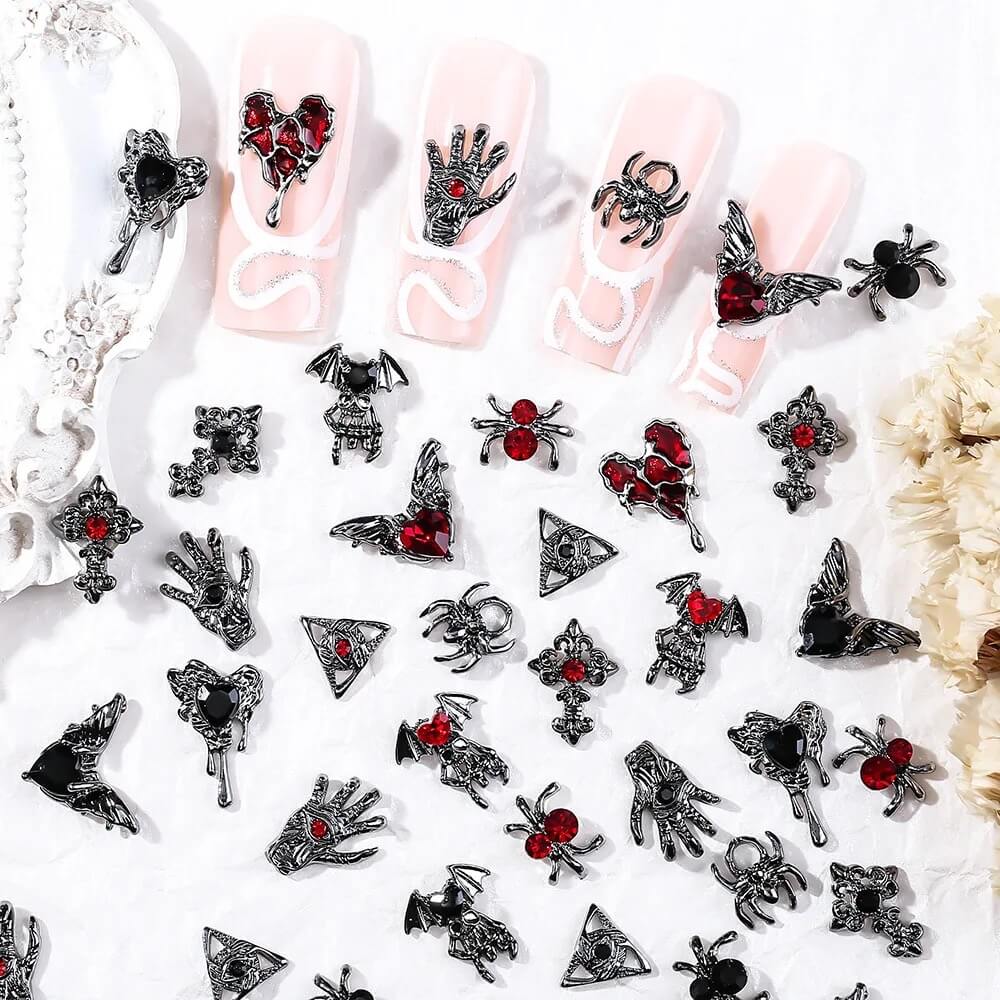 Nail Charm Halloween Spider - Wing - Heart 9pcs/Bag