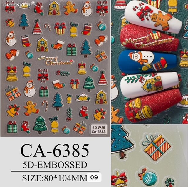 Nail Sticker Christmas Gift and Gingerbread 5D-CA6385