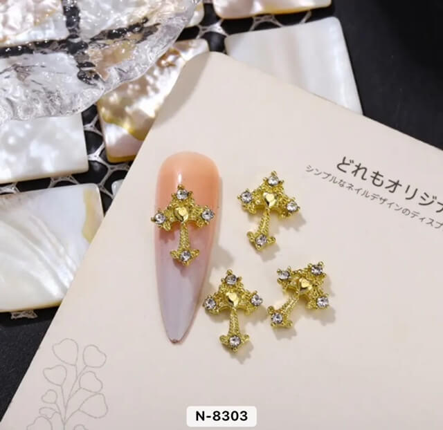 Nail Charm Cross Design with Rhinestone 2pcs/Bag