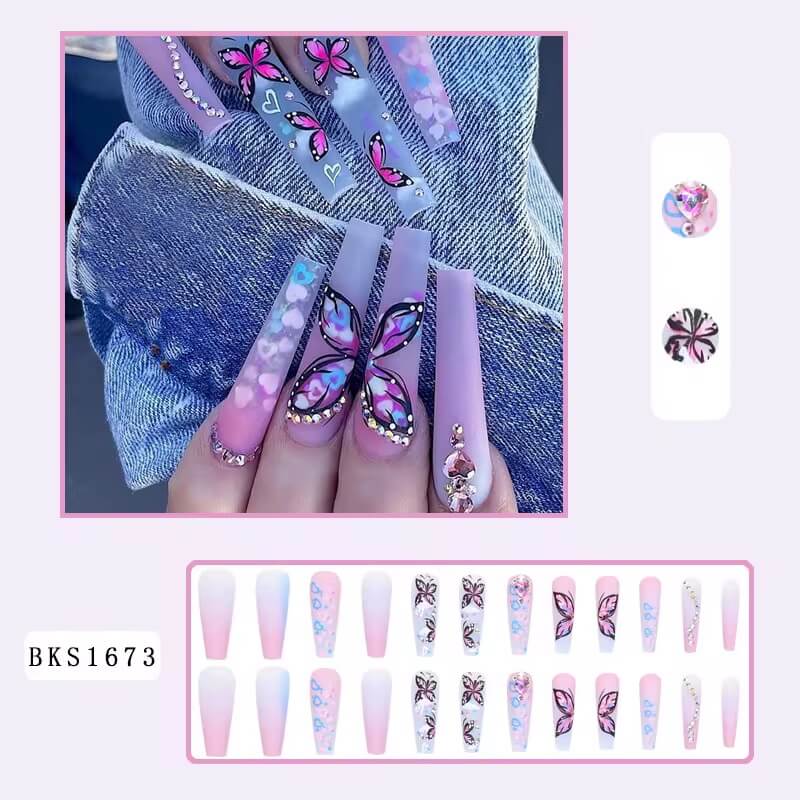 Beautiful Design Press on Nails – Reusable Glue on Fake Nail Tips #4188-7