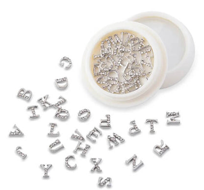 Nail Charm Letters Rhinestone Gold Silver Rosegold 26pcs/Jar - Premier Nail Supply 