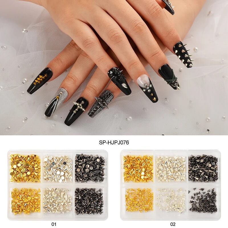 Nail Art Metal Punk Cone Rivet Black -Gold- Silver - Premier Nail Supply 