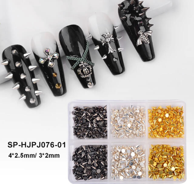 Nail Art Metal Punk Cone Rivet Black -Gold- Silver - Premier Nail Supply 