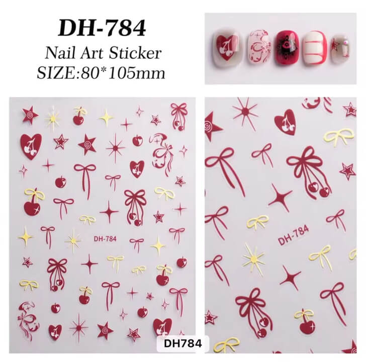 Nail Sticker Red Bow, Cherry, Star #HD784