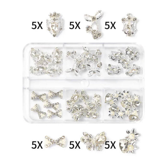 Nail Art Rhinestone Crytal AB Silver Mix Design Butterfly, Bow - Premier Nail Supply 