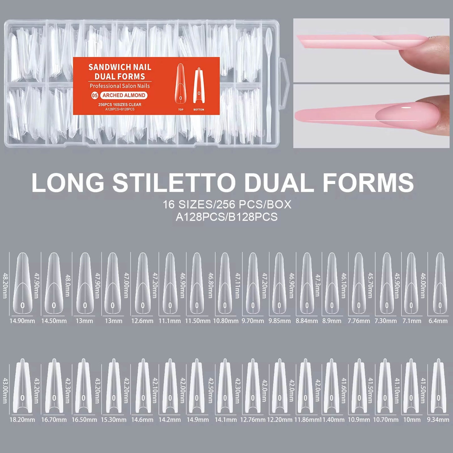 Nail Tip Extensions Arched Almond Dual Nail Forms 256pcs#5 /5341-12