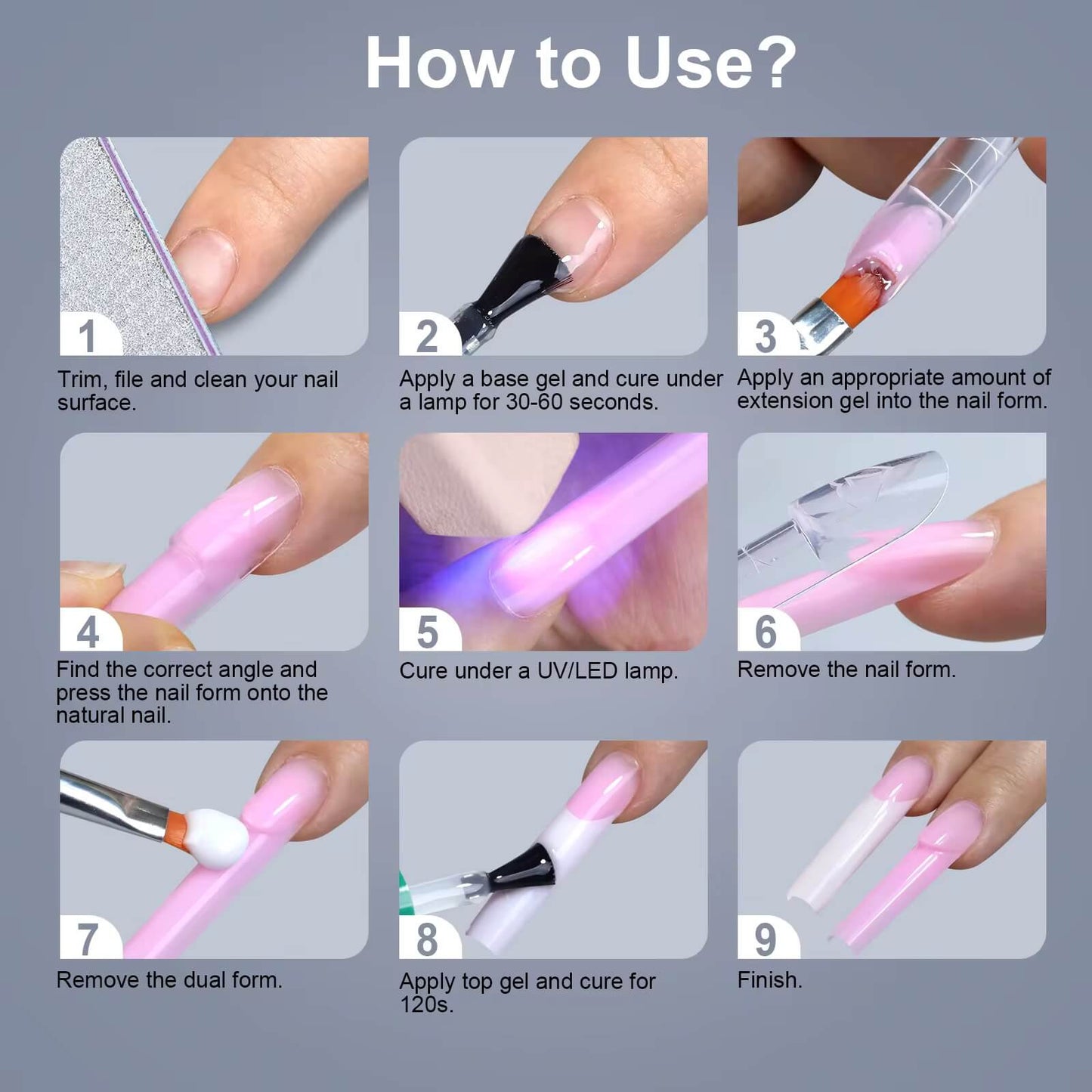 Nail Tip Poly Gel Form Extension Space French Coffin #4/1274-9