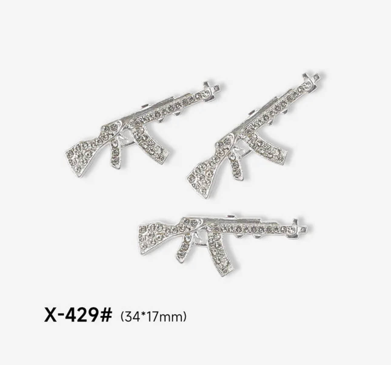 3D Rhinestone Nail Charm Gold Silver Gun Design 2pcs/bag - Premier Nail Supply 