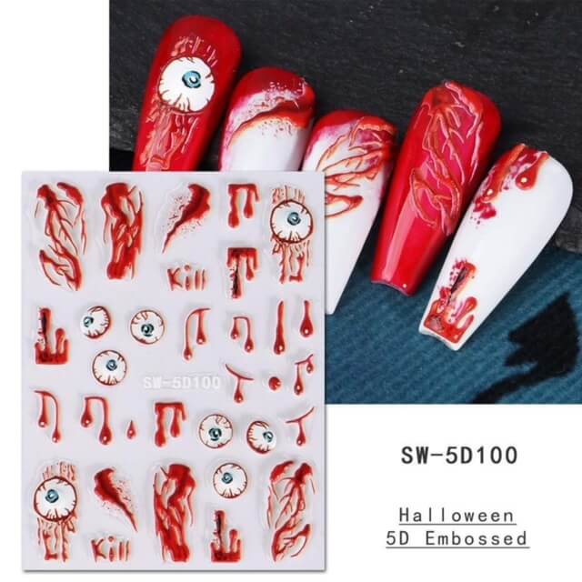 Nail Sticker 5D Halloween Eyeball Red - Premier Nail Supply 