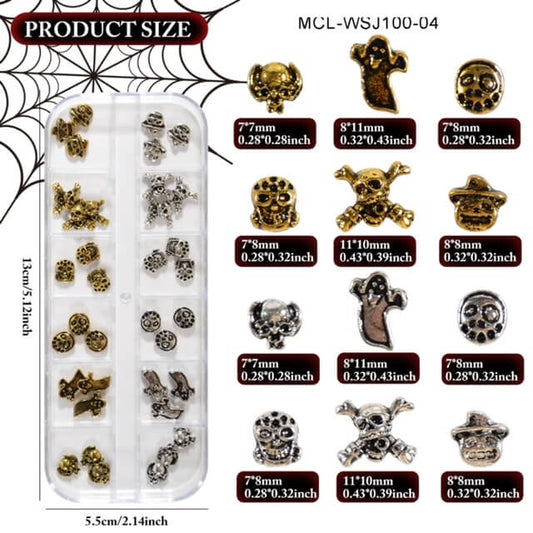 Nail Charm Halloween 3D Ghost Pumpkin Vintage Silver Gold 36pcs/Box - Premier Nail Supply 