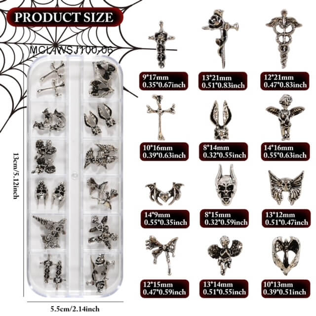 Nail Charm Halloween 3D Cross Dracula Vintage Silver 24pcs/Box - Premier Nail Supply 