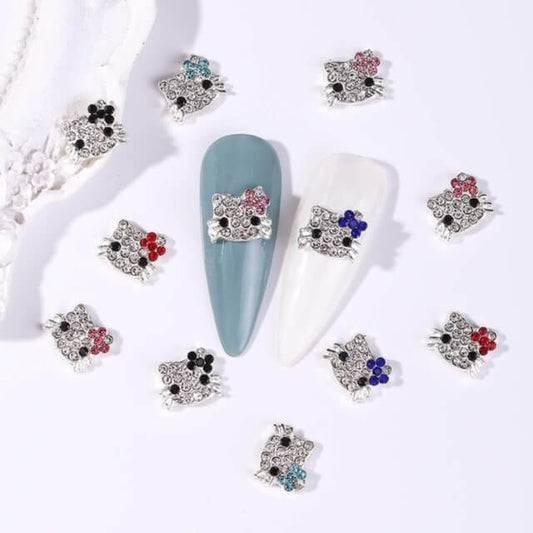 3D Hello Kitty Nail Art Charm Black/Silver - 12pcs - Cali Beauty