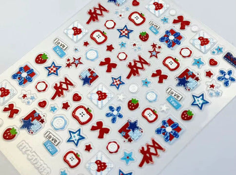 Nail Stickers 5D Cute Kawaii Strawberry, Stars , Hearts #T5433