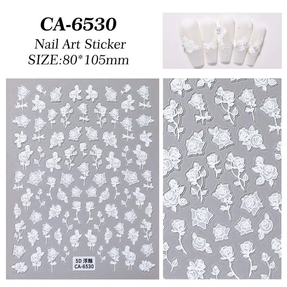 Nail Sticker 5D White Rose #5DCA6530