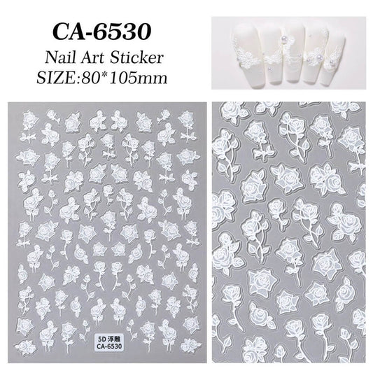 Nail Sticker 5D White Rose #5DCA6530