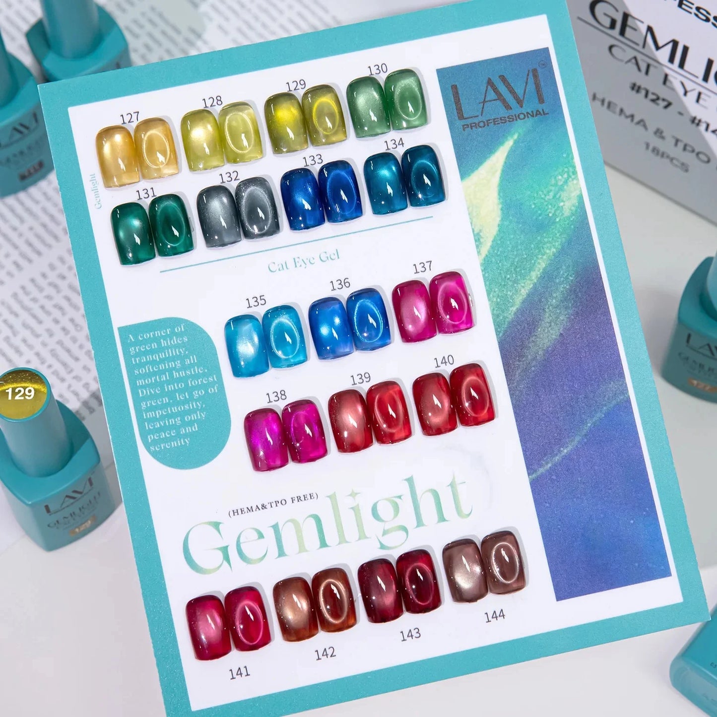 Lavi Cat Eye Gel Gemlight Collection - 18 Colors w/ 1 Counter Display & 1 Magnet Tool