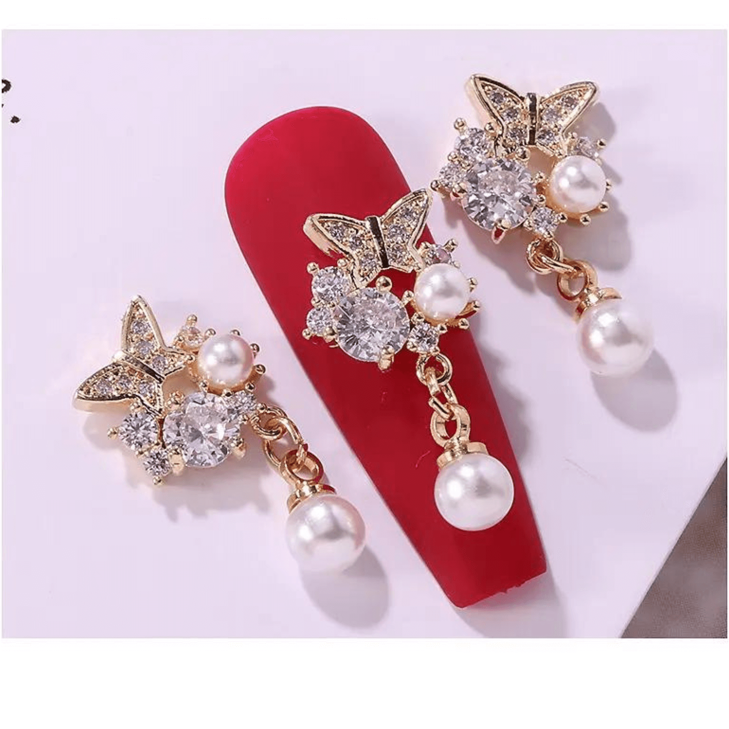 Nail Charm 3D Diamond Butterfly with Pearl 2 pcs/bag - Premier Nail Supply 