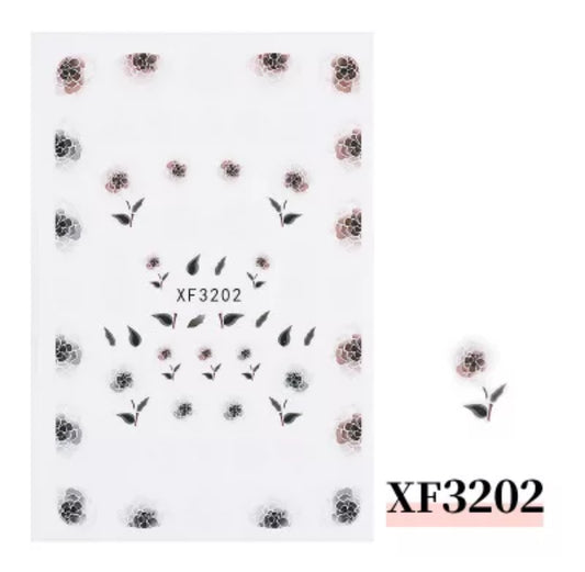 Black & White Flowers XF3202 - Premier Nail Supply 