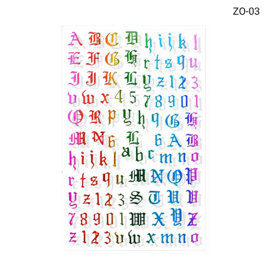 Colorful Old English Letters ZO-03 - Premier Nail Supply 