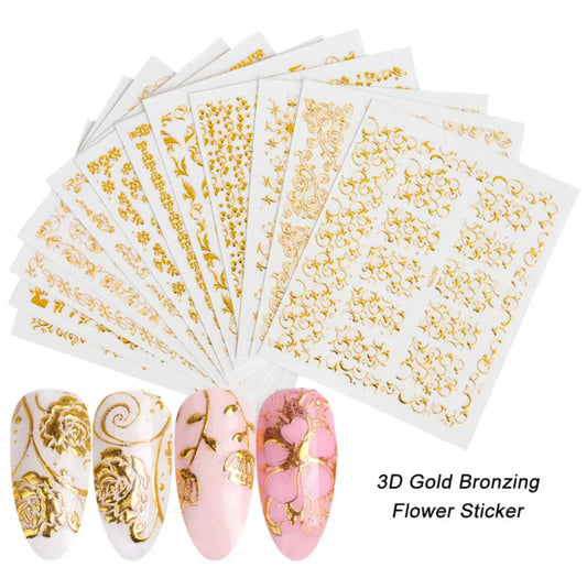 Gold Bronzing Mix Flower  3D Design / 20pcs 1pack - Premier Nail Supply 